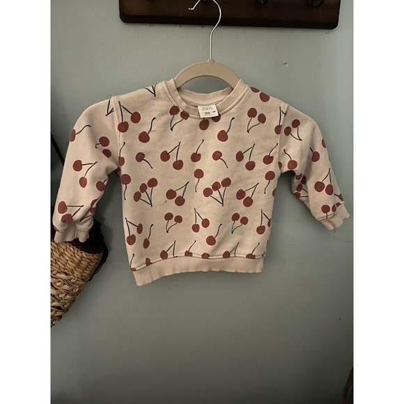 ZARA Cherry Baby Girls Sweatshirt Ivory Size 18-24 Months - Picture 3 of 4